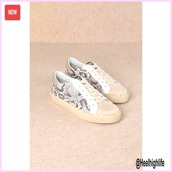 Lace-Up Suede Sneakers with Snake Print and Rubber Sole